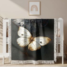 Couverture tissée Papillons Noirs et Blancs