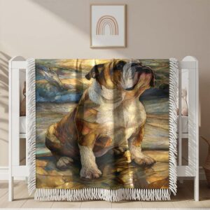 Couverture tissée Art de peinture de Bouledogue en vitrail