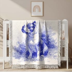 Couverture tissée Peinture bleue de Bouledogue