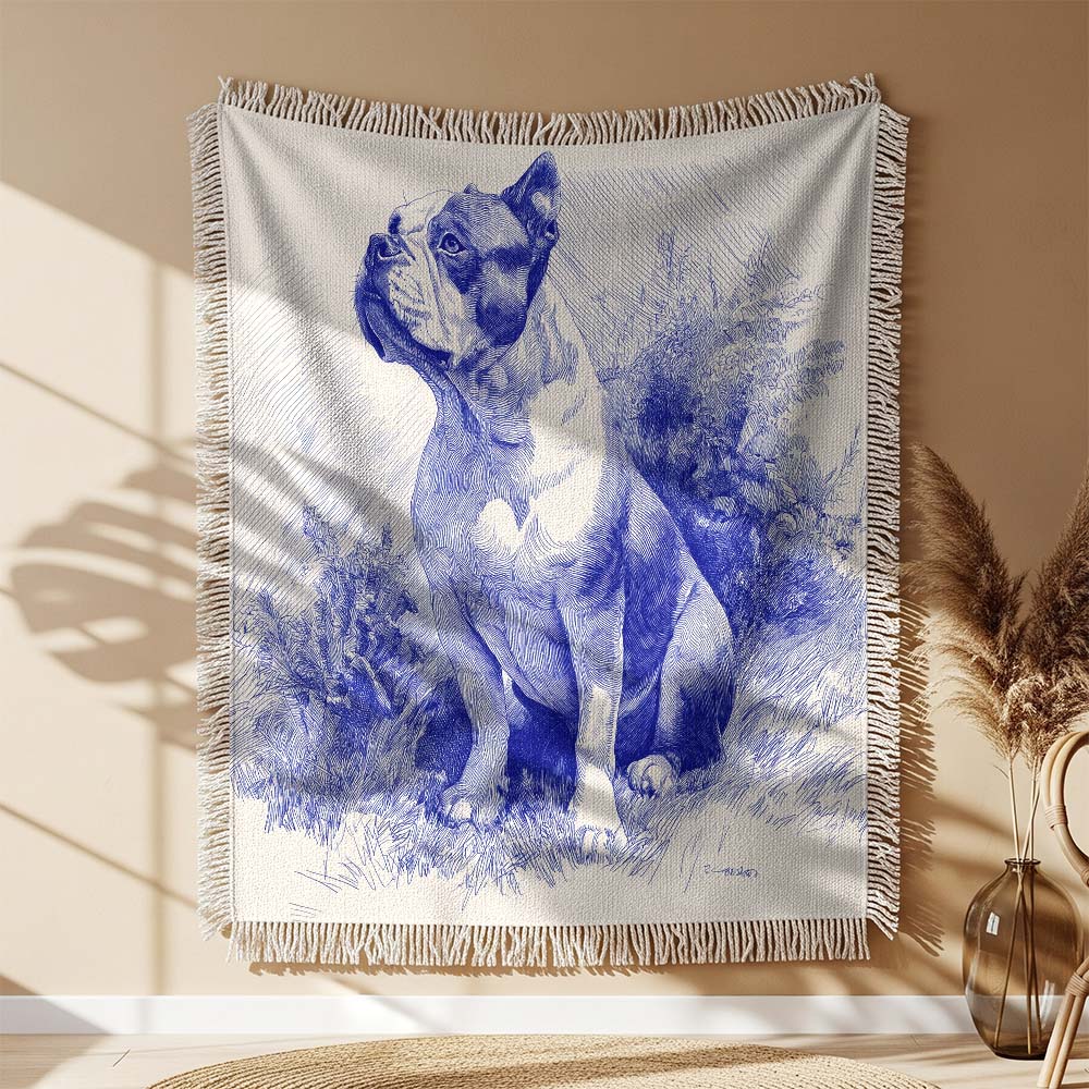 Couverture tissée Peinture bleue de Bouledogue – Image 2