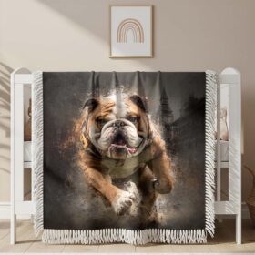 Couverture tissée Bouledogue en action de football