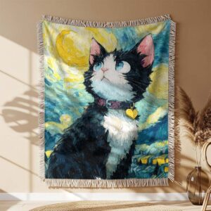 Couverture tissée Chat dans la nuit