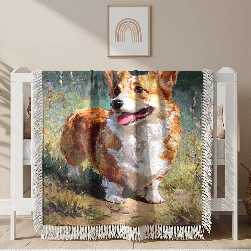 Couverture tissée Peinture à l'huile de Corgi style campagne