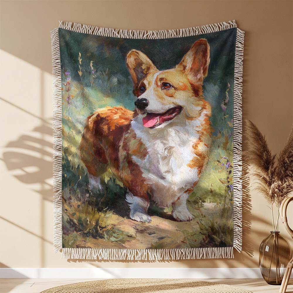 Couverture tissée Peinture à l'huile de Corgi style campagne – Image 2