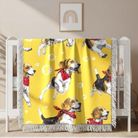 Couverture tissée Mignons Beagles sur fond jaune
