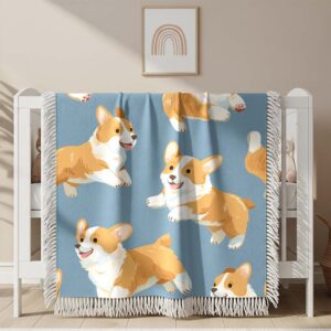 Couverture tissée Mignons chiots corgi dans des poses ludiques courant et assis