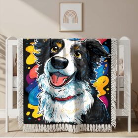 Couverture tissée Border Collie style dessin animé mignon et ludique style diamant
