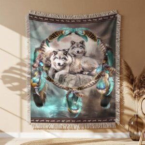 Couverture tissée Loups Attrape-rêves