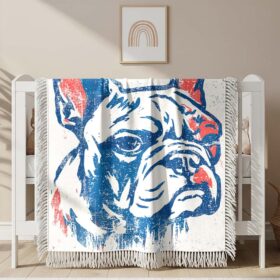 Couverture tissée Peinture Rouge et Bleue Bouledogue anglais