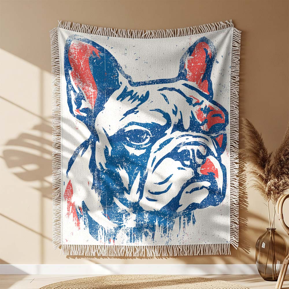 Couverture tissée Peinture Rouge et Bleue Bouledogue anglais – Image 2
