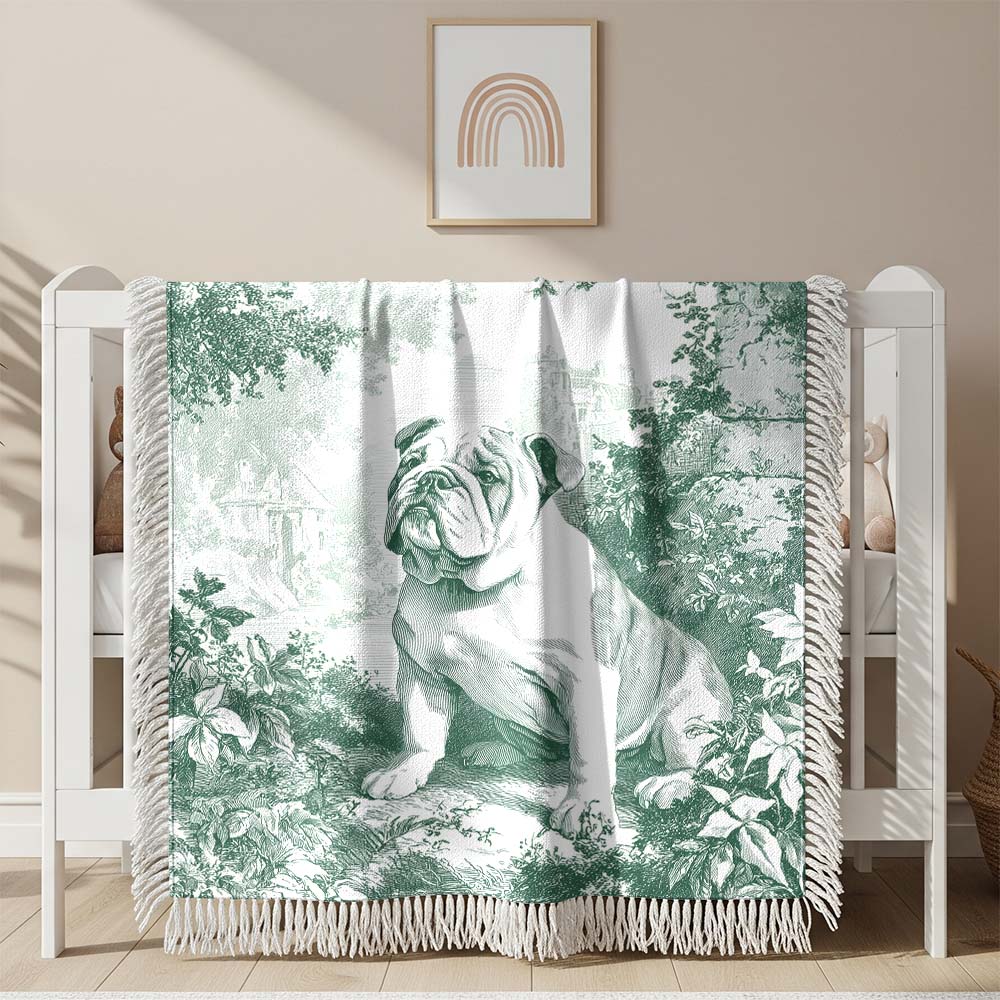 Couverture tissée Dessin de bouledogue anglais au centre