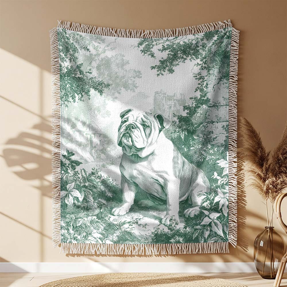 Couverture tissée Dessin de bouledogue anglais au centre – Image 2