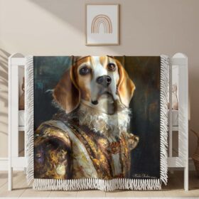 Couverture tissée Peinture à l&rsquo;huile d&rsquo;un chien beagle portant des vêtements de roi