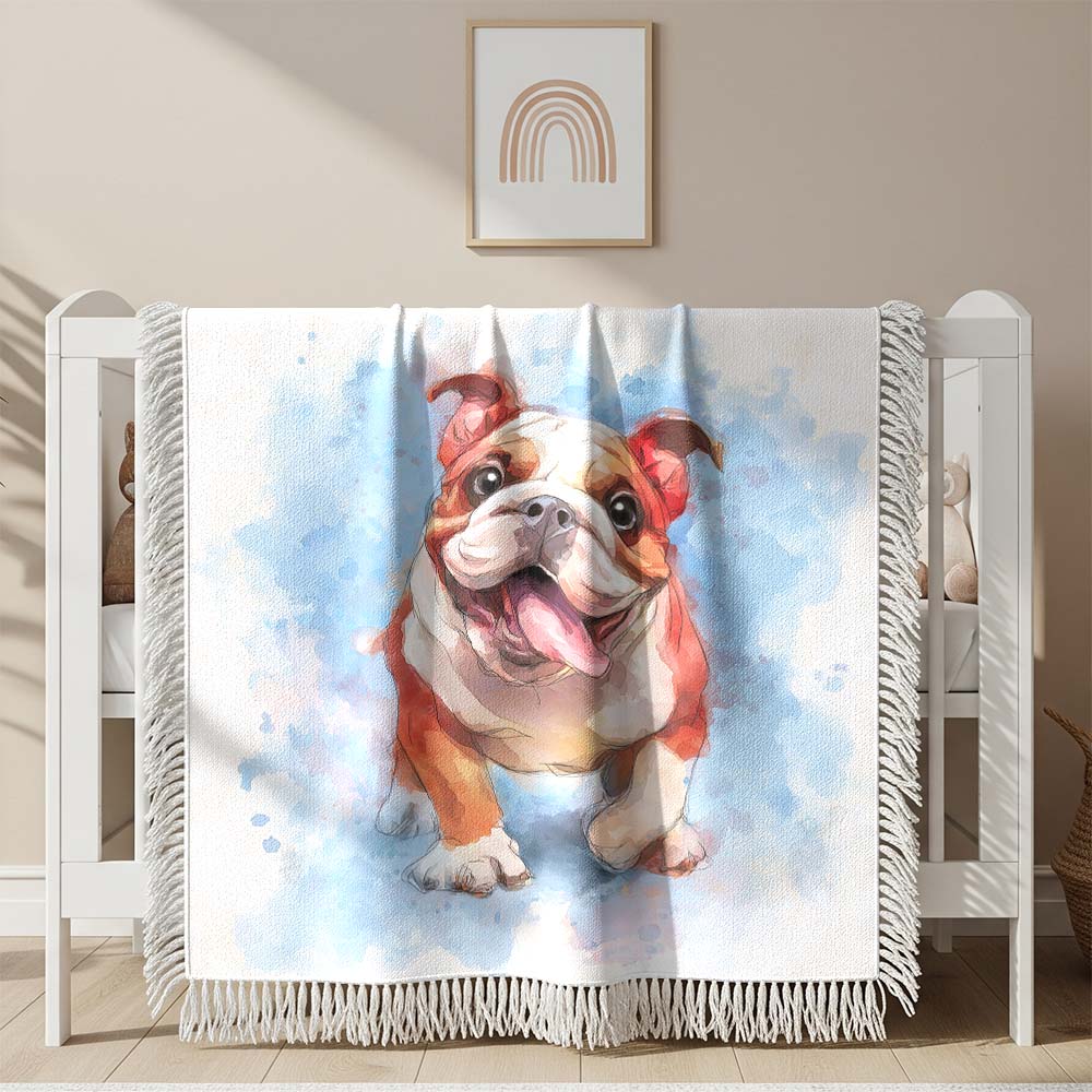 Couverture tissée Bouledogue ludique style aquarelle