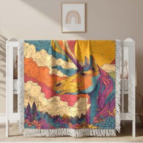 Couverture tissée Licorne arc-en-ciel rétro
