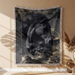 Couverture tissée Cheval Noir Puissant