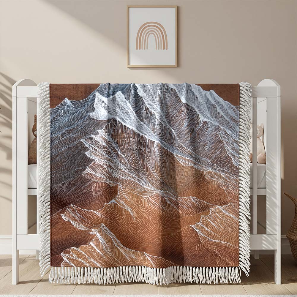 Couverture tissée Art du sommet de montagne blanc