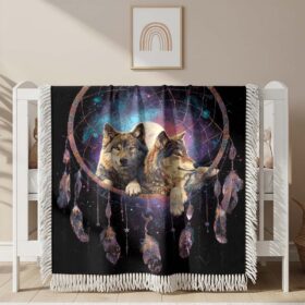 Couverture tissée Loups dans un attrape-rêves