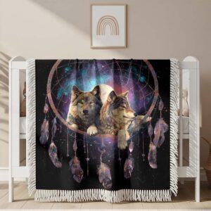 Couverture tissée Loups dans un attrape-rêves